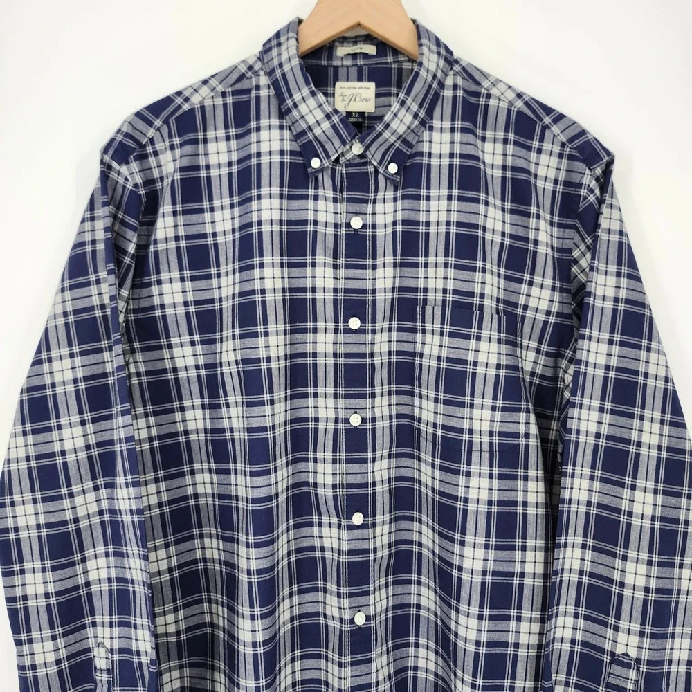 J. Crew Blue Plaid Button Down Shirt Mens‎ XL Cotton Slim Fit Classic Preppy